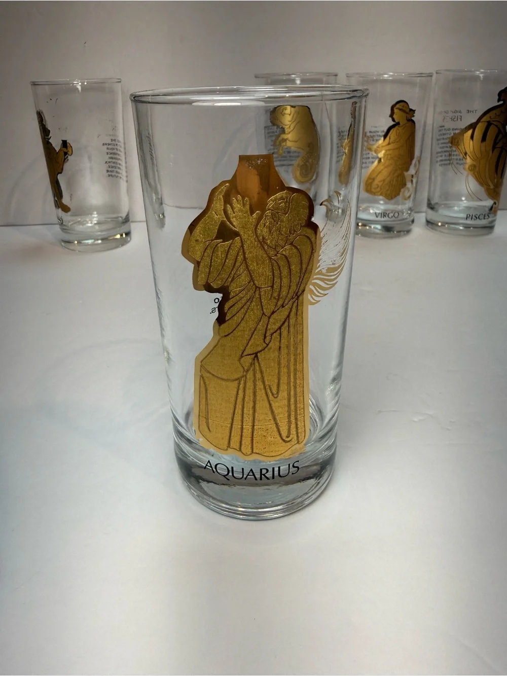 Vintage MCM Hocking 22K Gold Zodiac Highball Glass Tumblers Set of 5 - Picture 4 of 12
